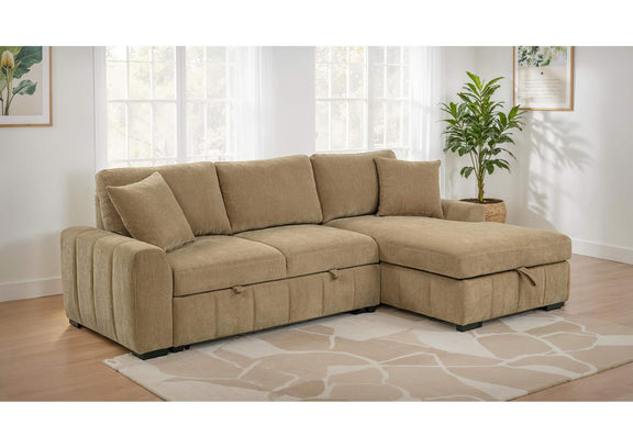500348 Pastrana Upholstered Sleeper Sectional Sofa RAF Chaise Camel