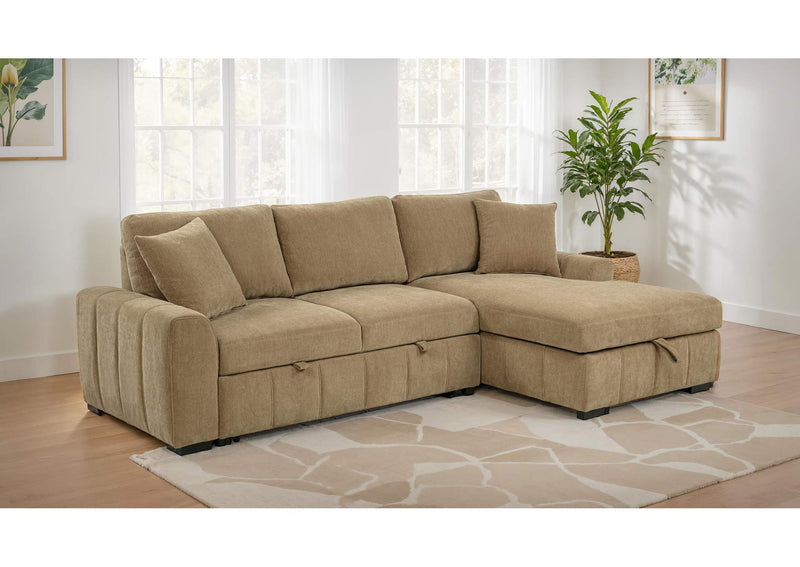 500348 Pastrana Upholstered Sleeper Sectional Sofa RAF Chaise Camel