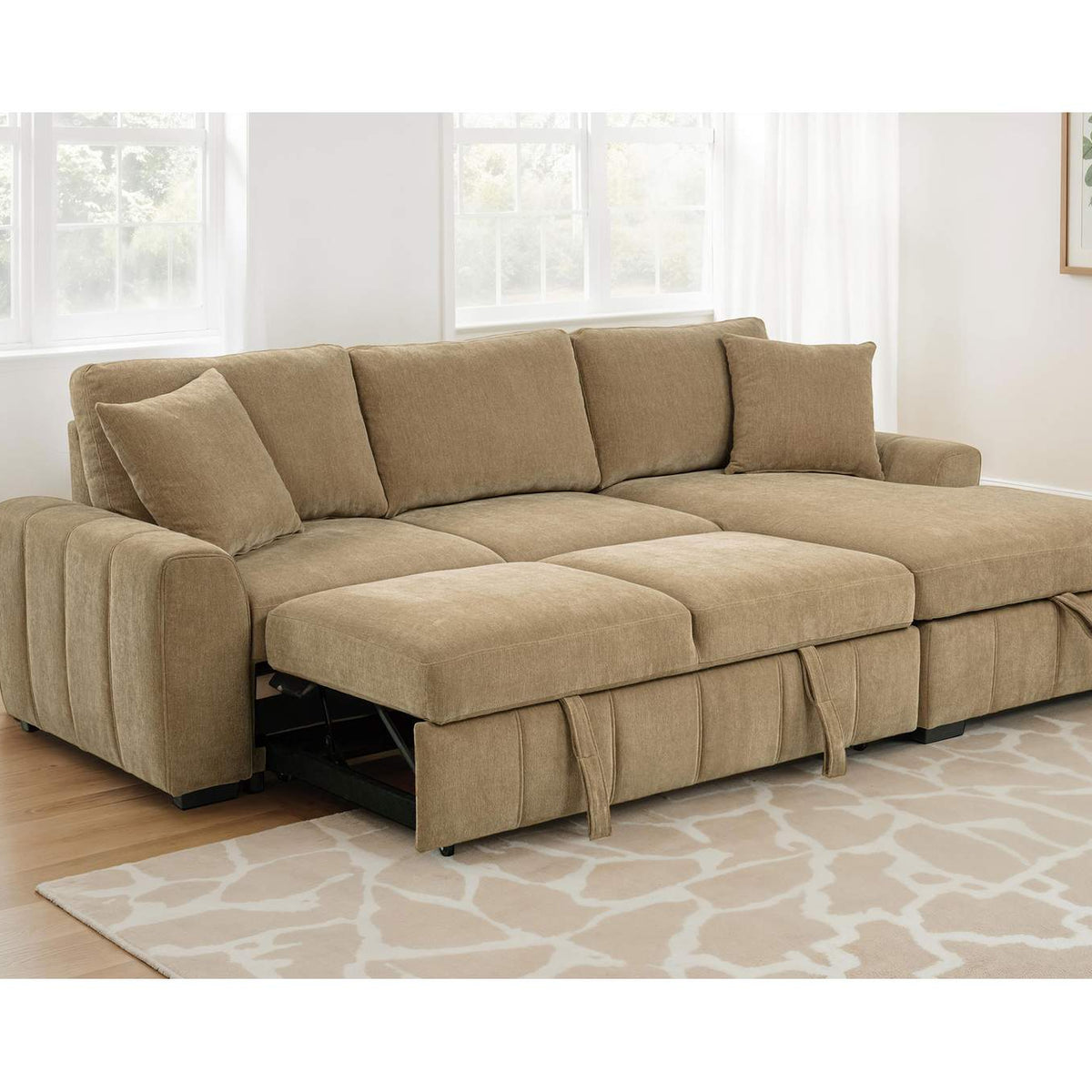 500348 Pastrana Upholstered Sleeper Sectional Sofa RAF Chaise Camel