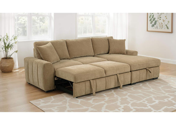 500348 Pastrana Upholstered Sleeper Sectional Sofa RAF Chaise Camel