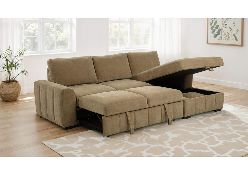 500348 Pastrana Upholstered Sleeper Sectional Sofa RAF Chaise Camel