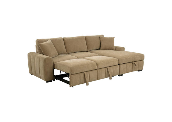 500348 Pastrana Upholstered Sleeper Sectional Sofa RAF Chaise Camel