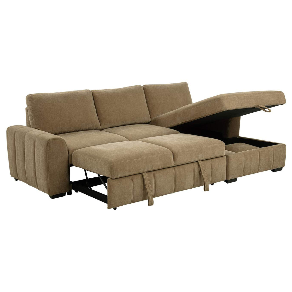 500348 Pastrana Upholstered Sleeper Sectional Sofa RAF Chaise Camel