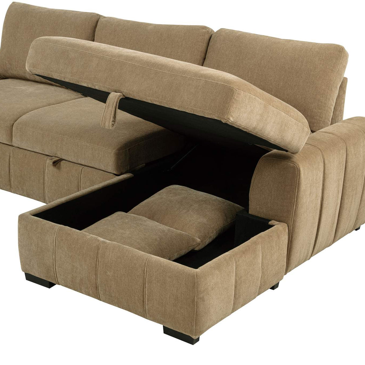 500348 Pastrana Upholstered Sleeper Sectional Sofa RAF Chaise Camel