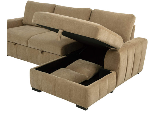 500348 Pastrana Upholstered Sleeper Sectional Sofa RAF Chaise Camel