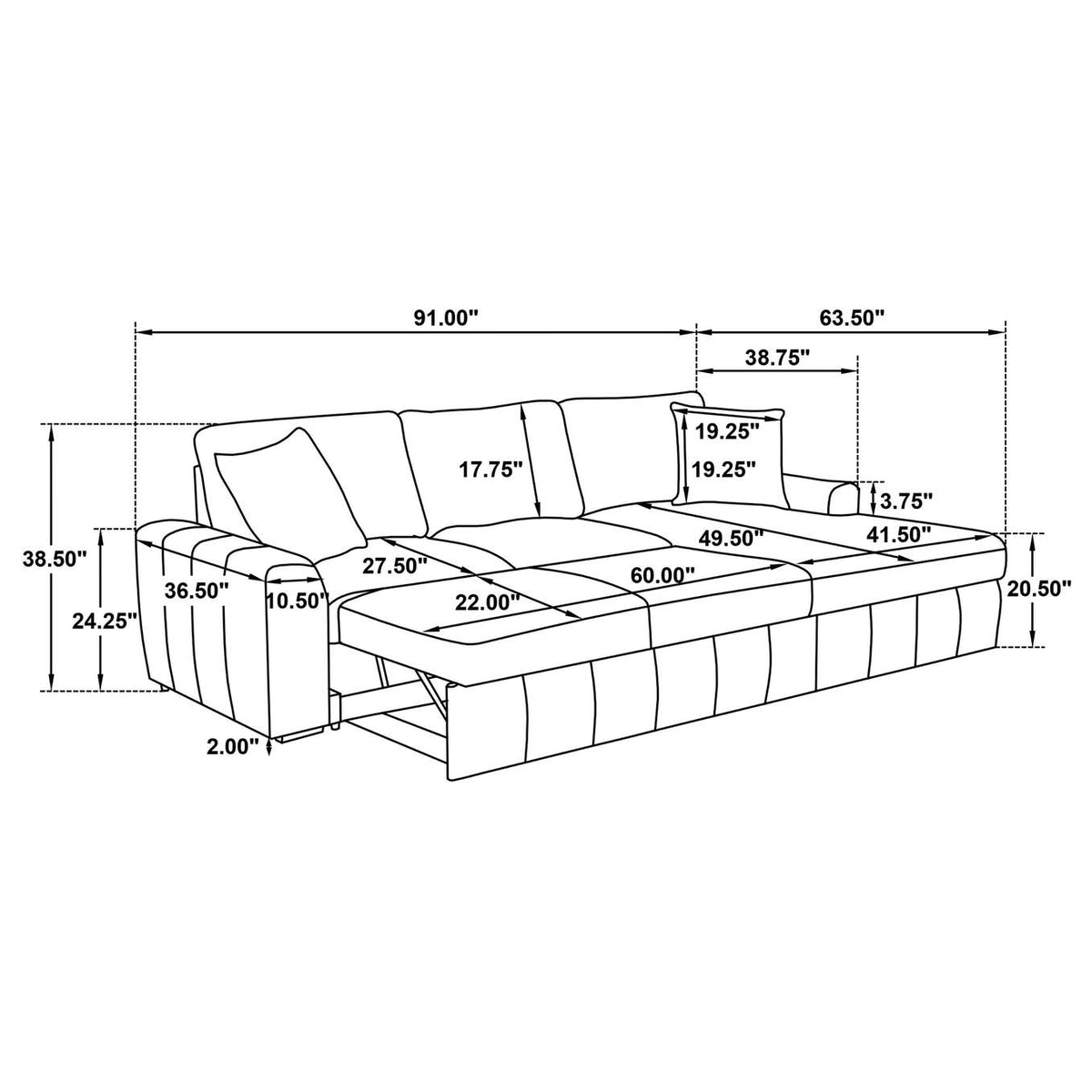 500348 Pastrana Upholstered Sleeper Sectional Sofa RAF Chaise Camel