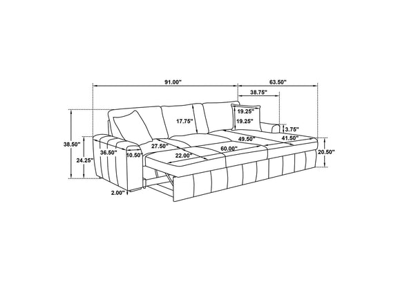 500348 Pastrana Upholstered Sleeper Sectional Sofa RAF Chaise Camel