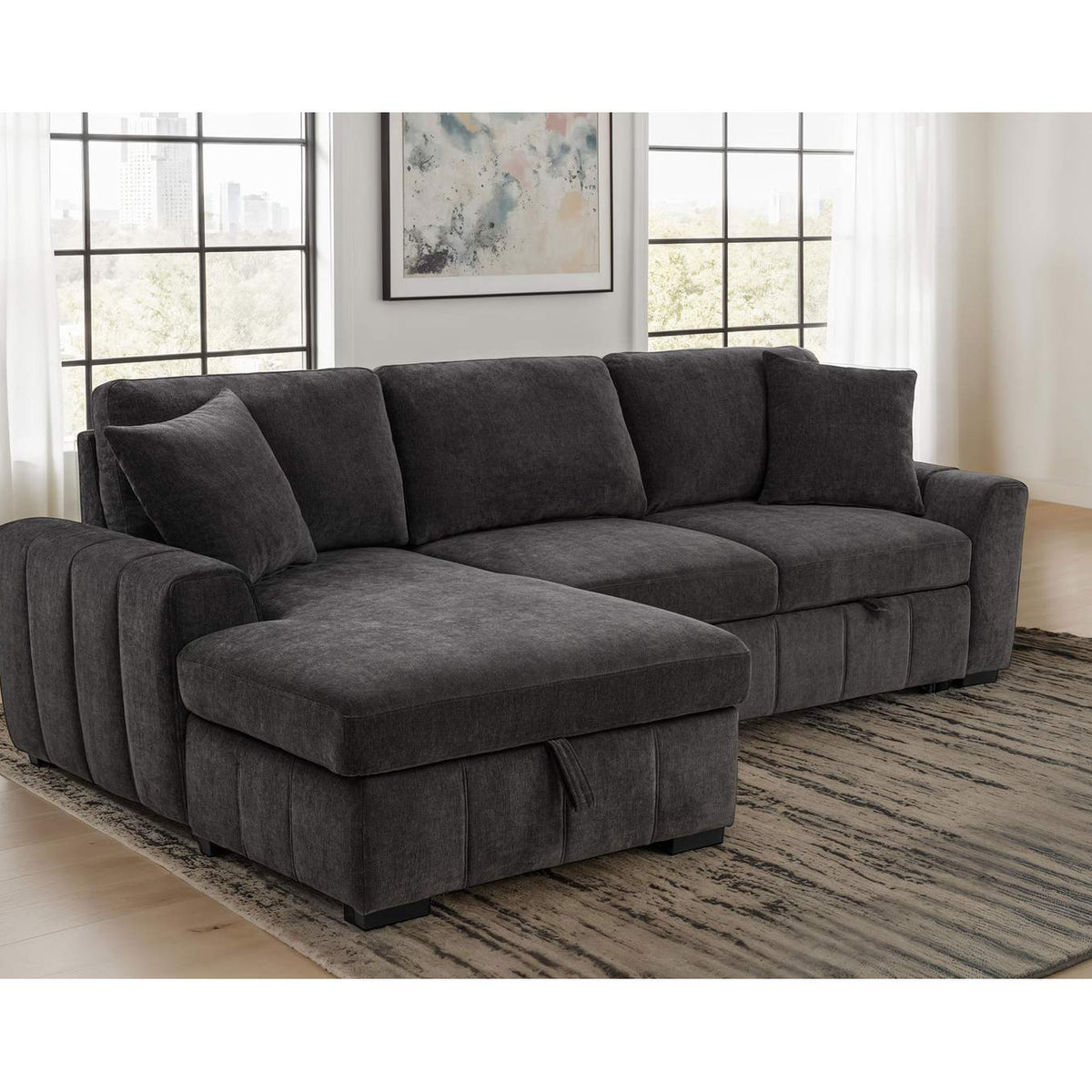 500349 Pastrana Upholstered Sleeper Sectional Sofa LAF Chaise Grey