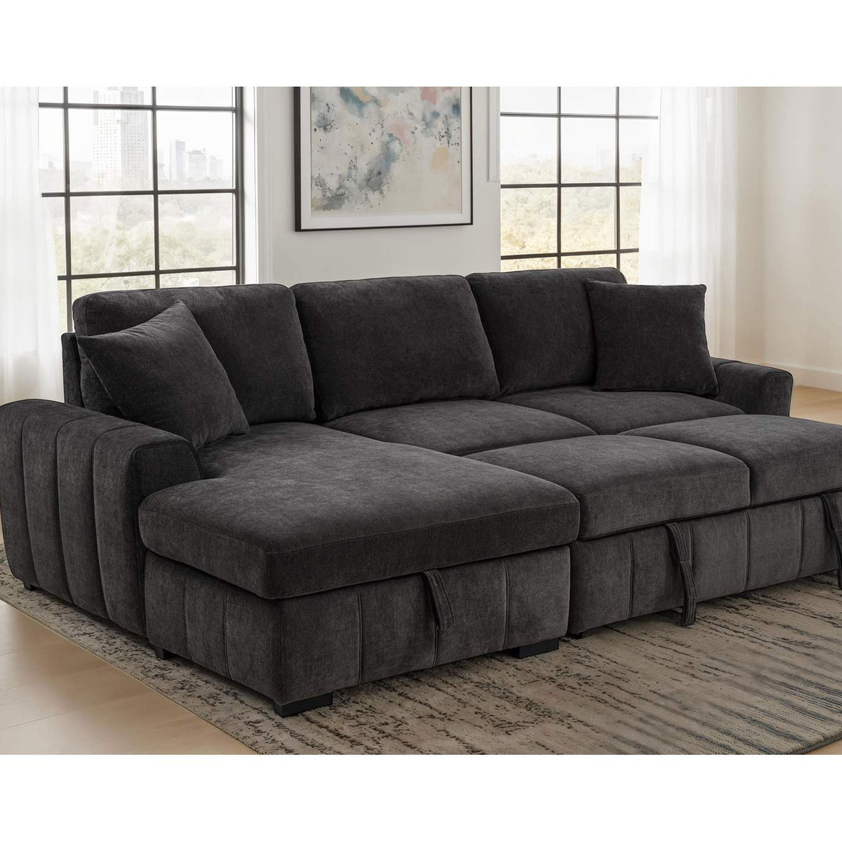 500349 Pastrana Upholstered Sleeper Sectional Sofa LAF Chaise Grey