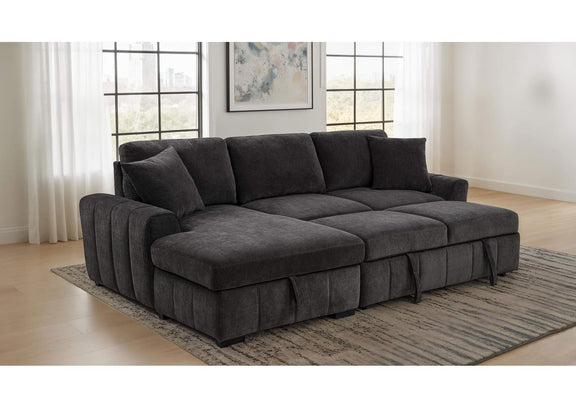 500349 Pastrana Upholstered Sleeper Sectional Sofa LAF Chaise Grey