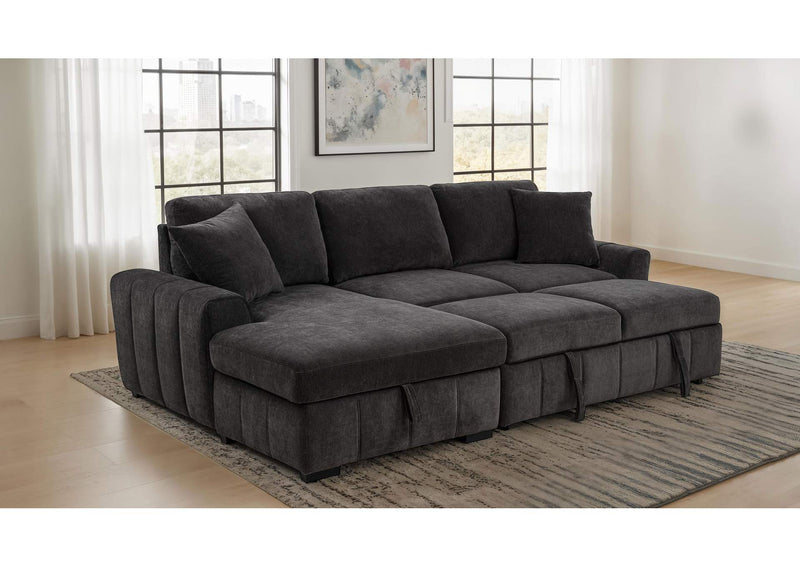 500349 Pastrana Upholstered Sleeper Sectional Sofa LAF Chaise Grey