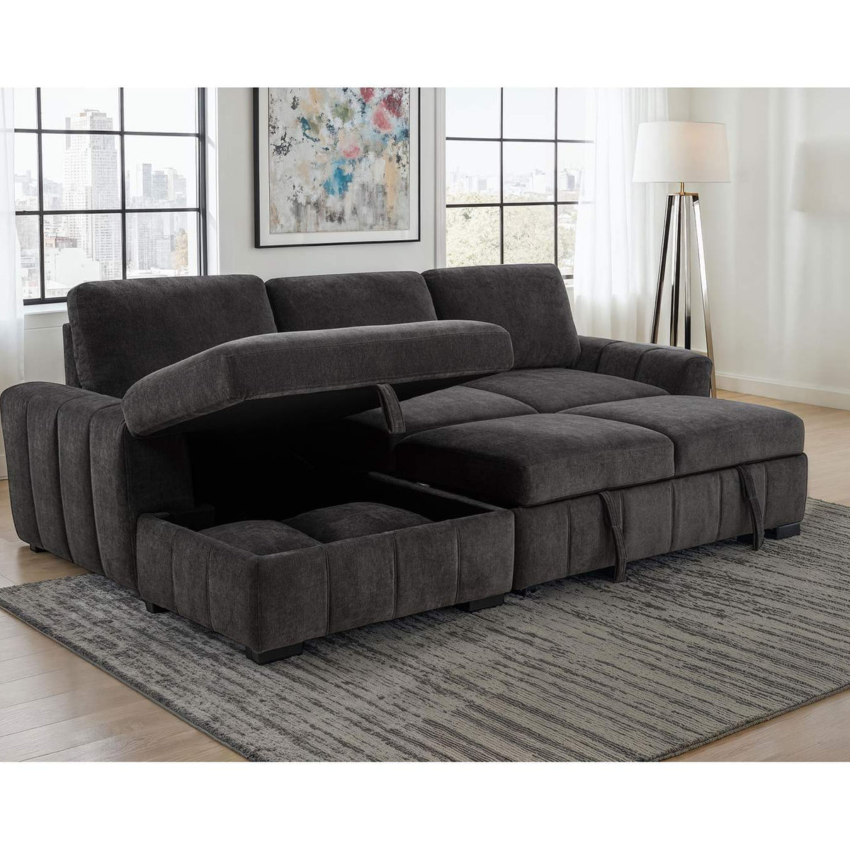 500349 Pastrana Upholstered Sleeper Sectional Sofa LAF Chaise Grey
