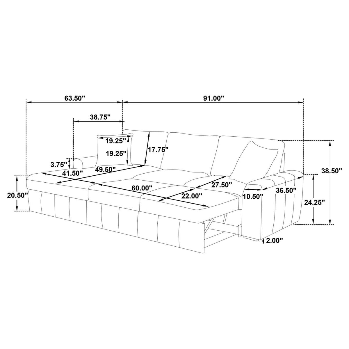 500349 Pastrana Upholstered Sleeper Sectional Sofa LAF Chaise Grey