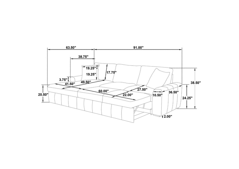 500349 Pastrana Upholstered Sleeper Sectional Sofa LAF Chaise Grey