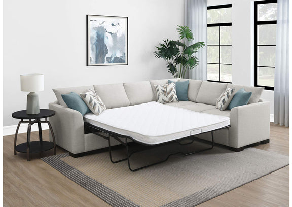 500818 Ashford Chenille Upholstered Sleeper Sectional Sofa Greige