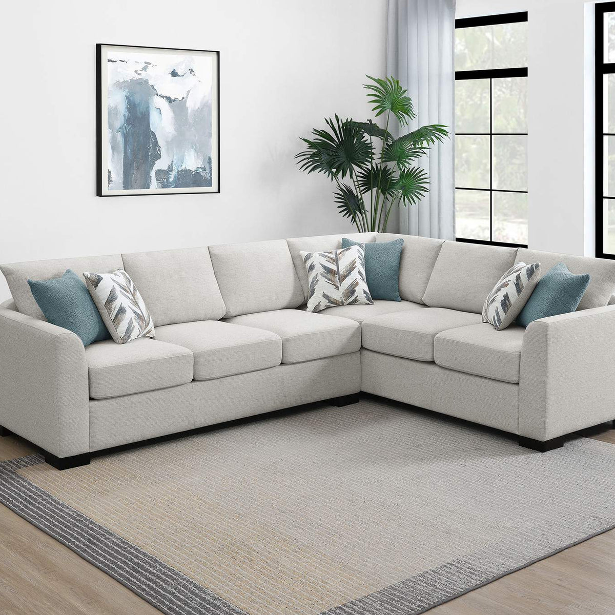 500818 Ashford Chenille Upholstered Sleeper Sectional Sofa Greige