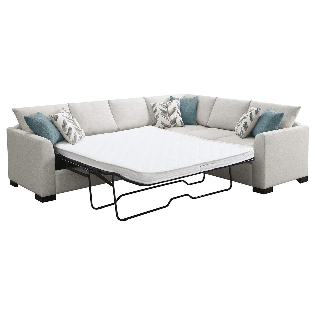 500818 Ashford Chenille Upholstered Sleeper Sectional Sofa Greige