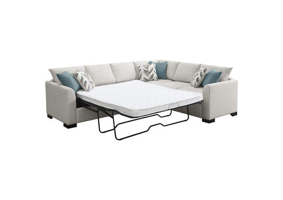 500818 Ashford Chenille Upholstered Sleeper Sectional Sofa Greige