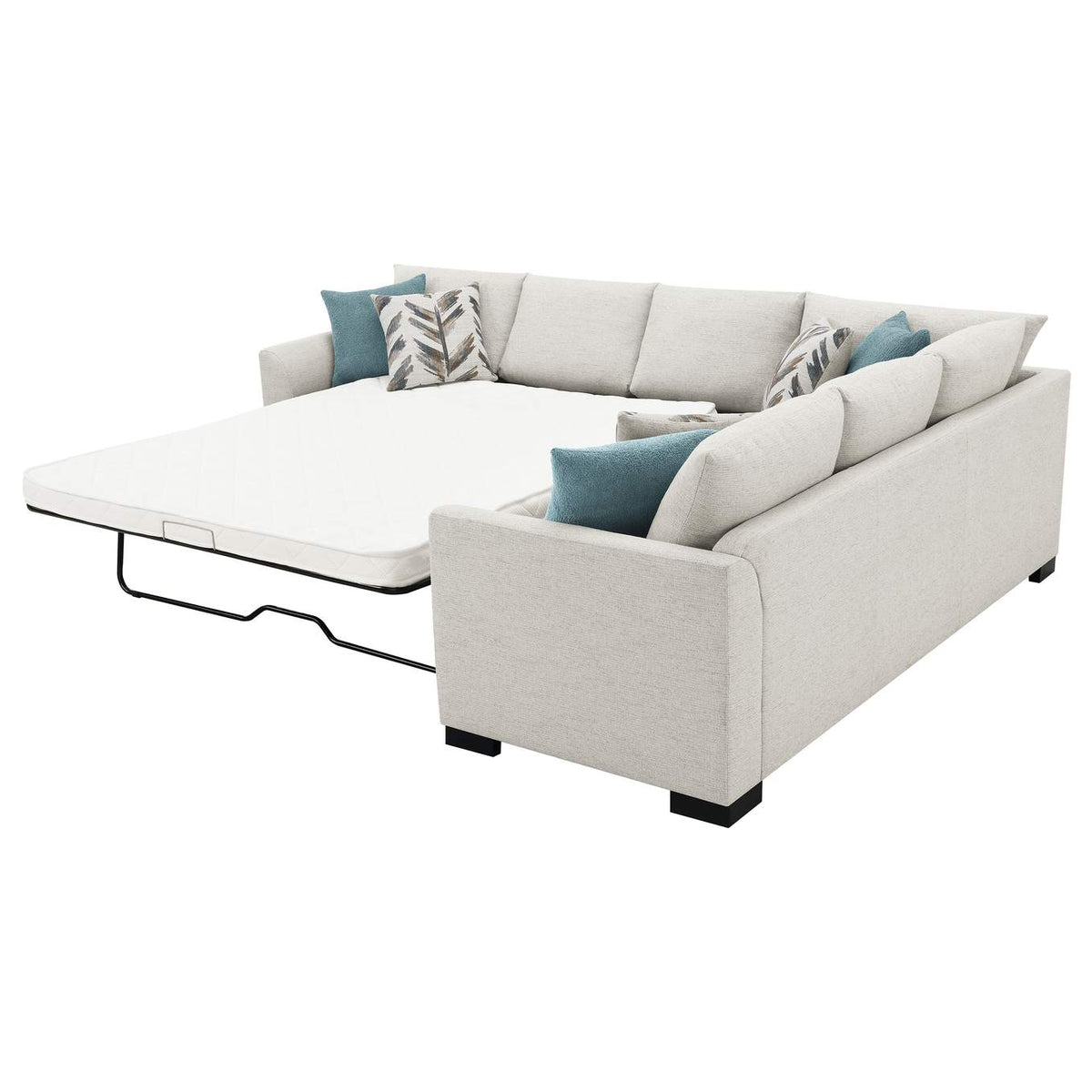 500818 Ashford Chenille Upholstered Sleeper Sectional Sofa Greige