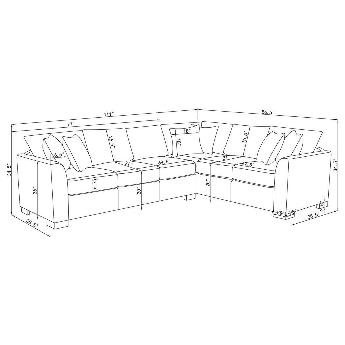 500818 Ashford Chenille Upholstered Sleeper Sectional Sofa Greige