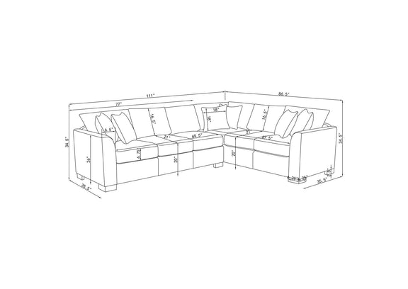 500818 Ashford Chenille Upholstered Sleeper Sectional Sofa Greige