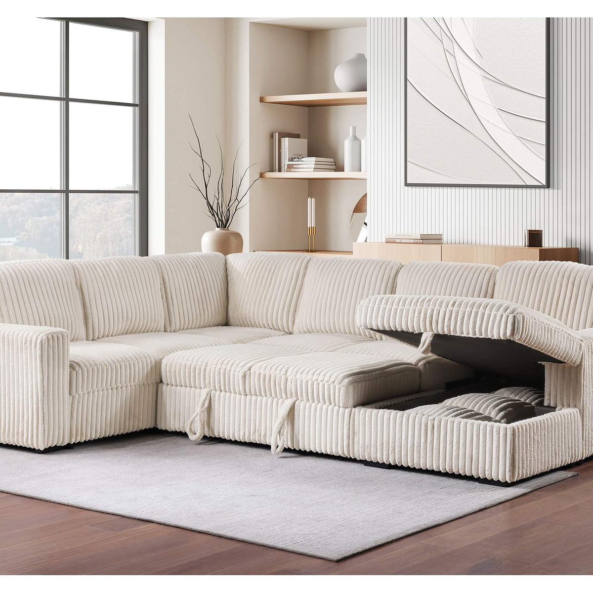 501205 Devonshire Sleeper Sectional Sofa Storage Chaise Camel
