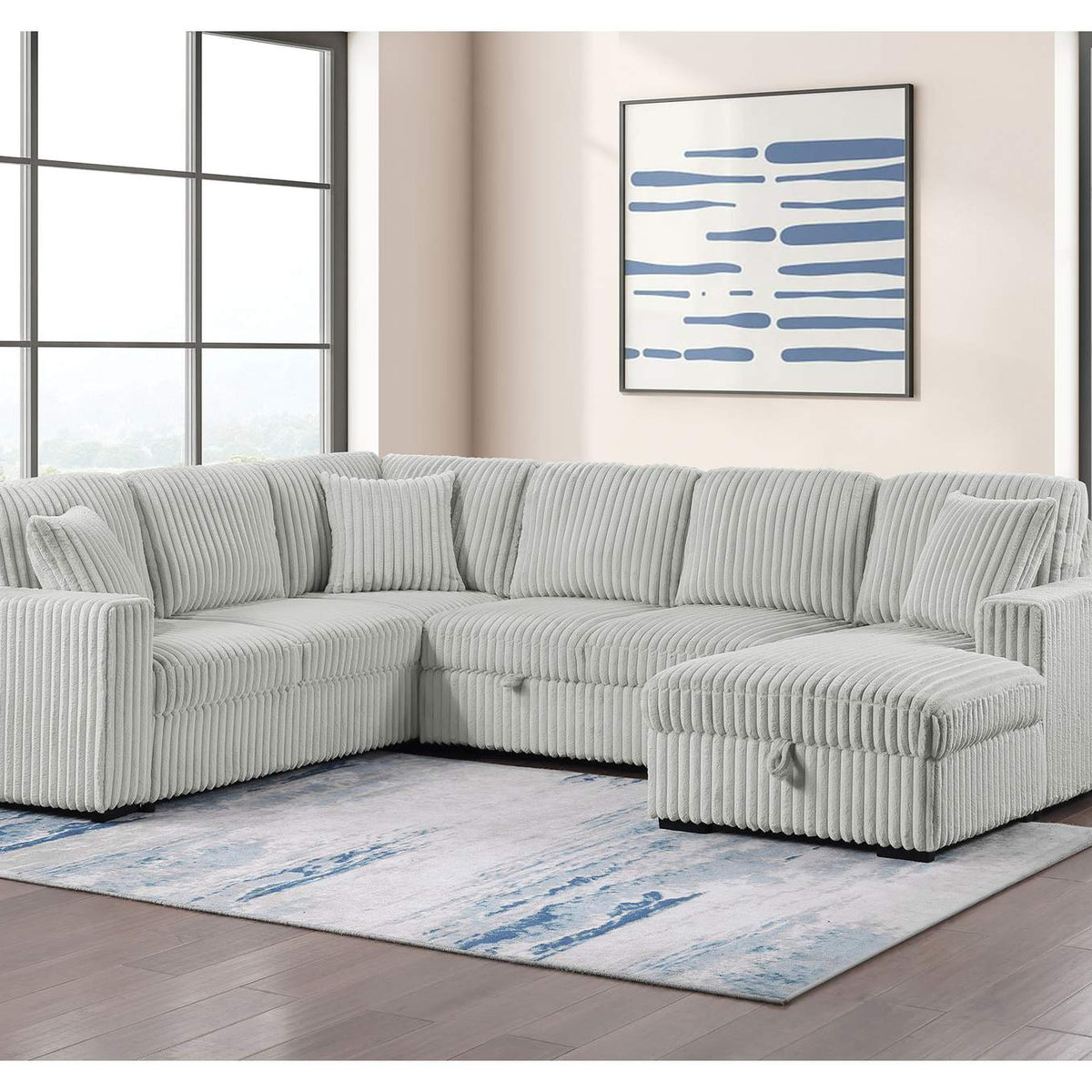 501208 Devonshire Sleeper Sectional Sofa Storage Chaise Grey