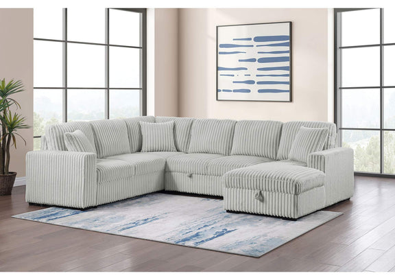 501208 Devonshire Sleeper Sectional Sofa Storage Chaise Grey