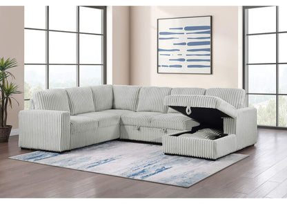 501208 Devonshire Sleeper Sectional Sofa Storage Chaise Grey