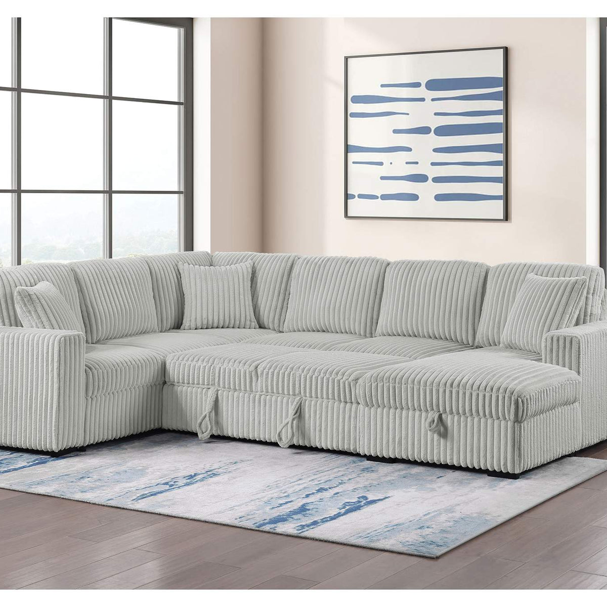 501208 Devonshire Sleeper Sectional Sofa Storage Chaise Grey