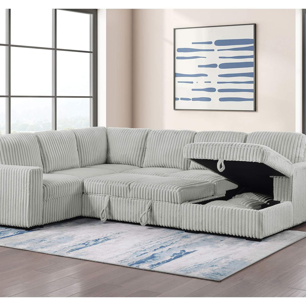 501208 Devonshire Sleeper Sectional Sofa Storage Chaise Grey