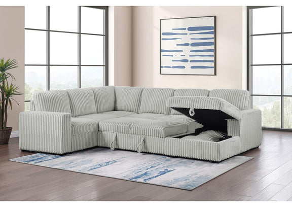 501208 Devonshire Sleeper Sectional Sofa Storage Chaise Grey