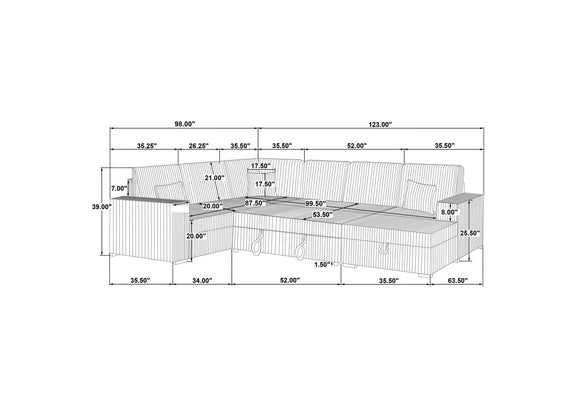 501208 Devonshire Sleeper Sectional Sofa Storage Chaise Grey