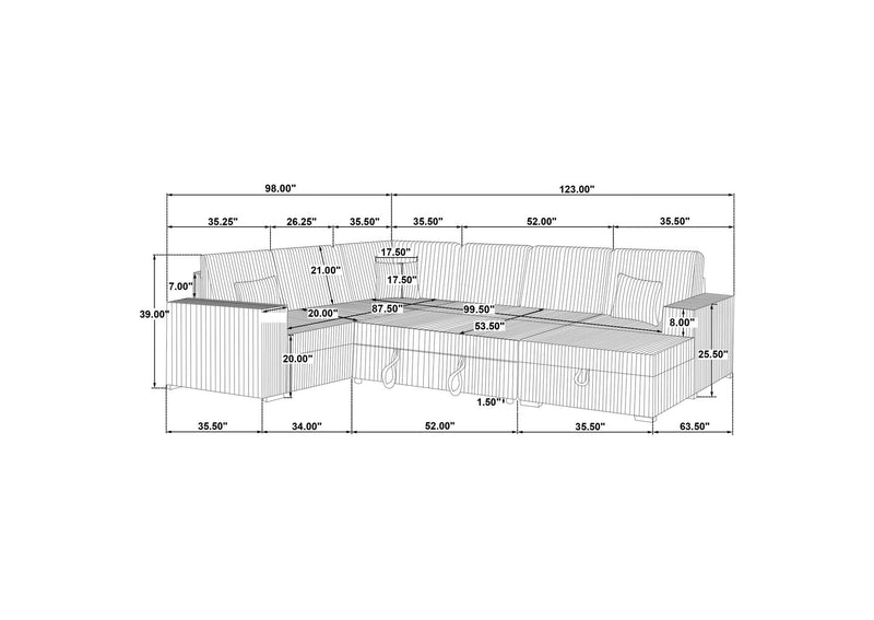 501208 Devonshire Sleeper Sectional Sofa Storage Chaise Grey
