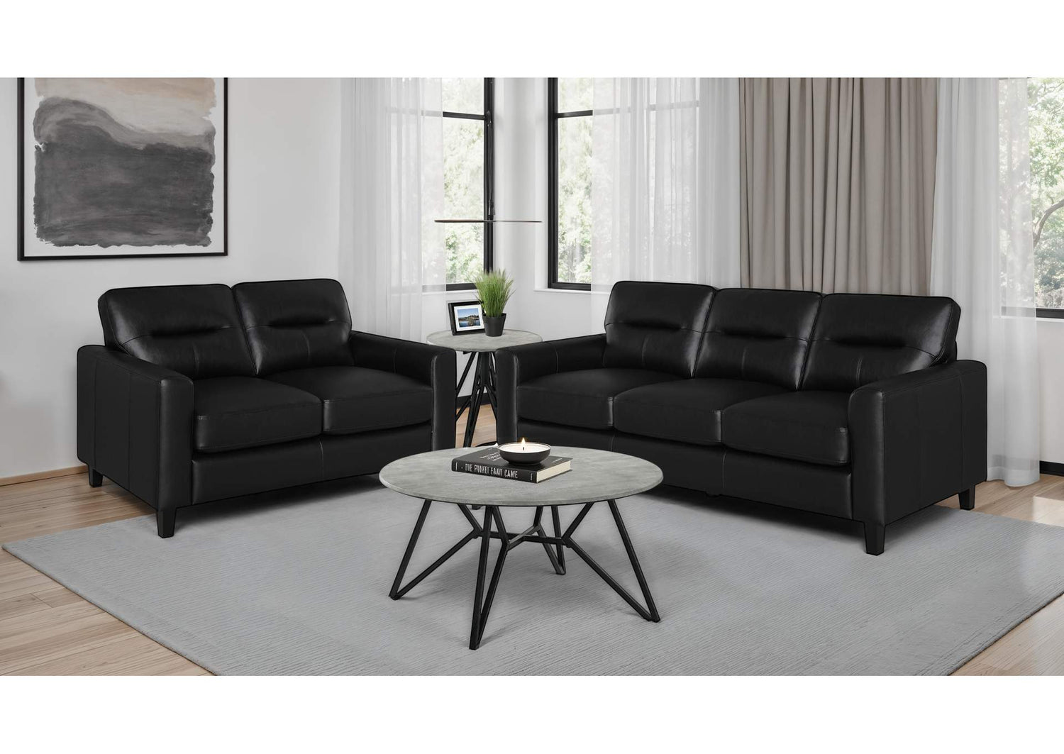 504664-S2 Scotland 2-piece Faux Leather Upholstered Sofa Set Black