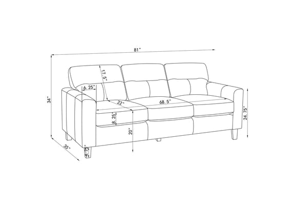 504664-S3 Scotland 3-piece Faux Leather Upholstered Sofa Set Black