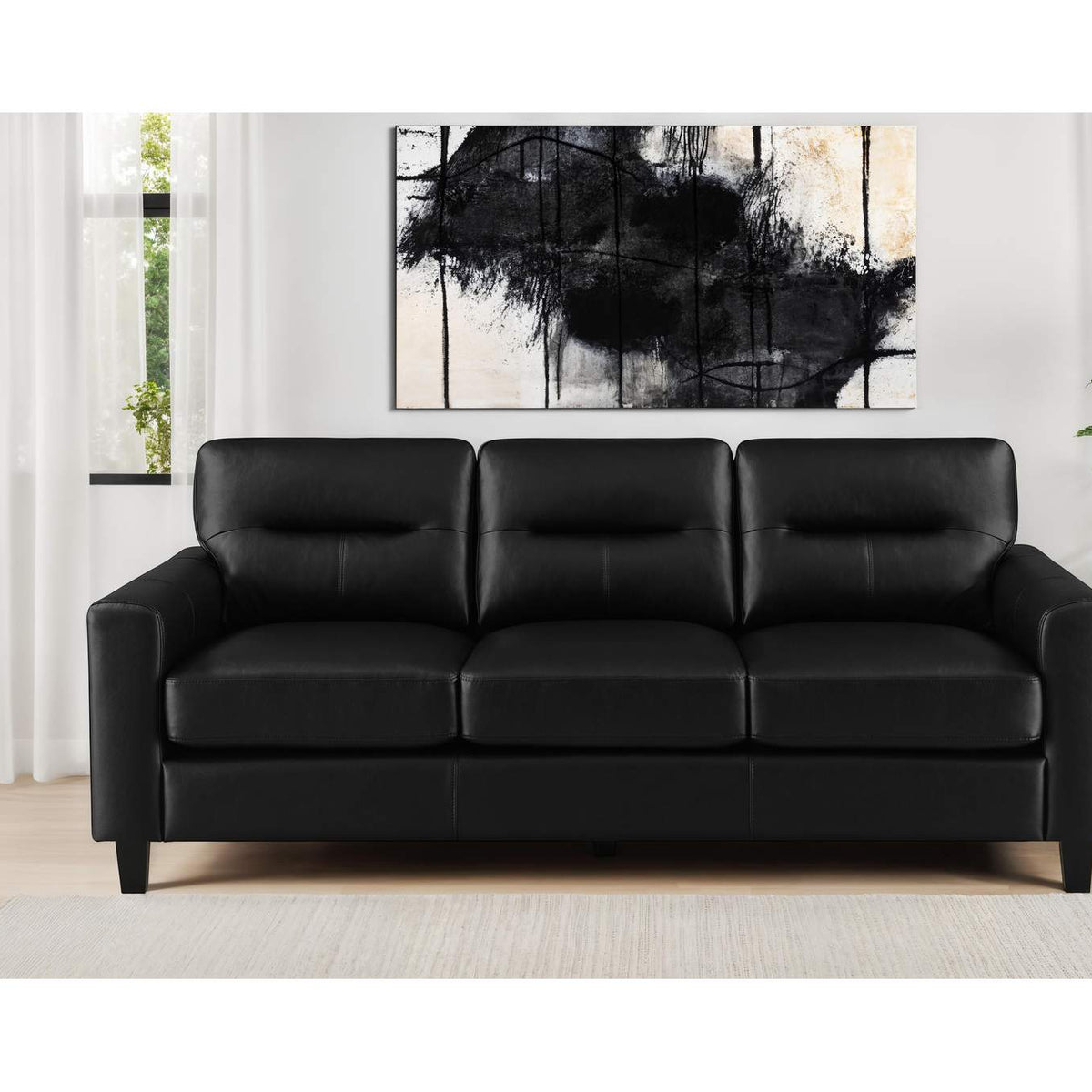 504664 Scotland Faux Leather Upholstered Track Arm Sofa Black