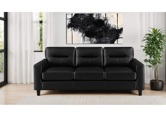 504664 Scotland Faux Leather Upholstered Track Arm Sofa Black