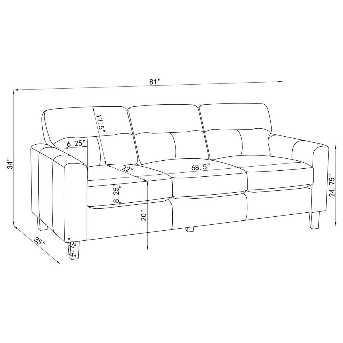 504664 Scotland Faux Leather Upholstered Track Arm Sofa Black