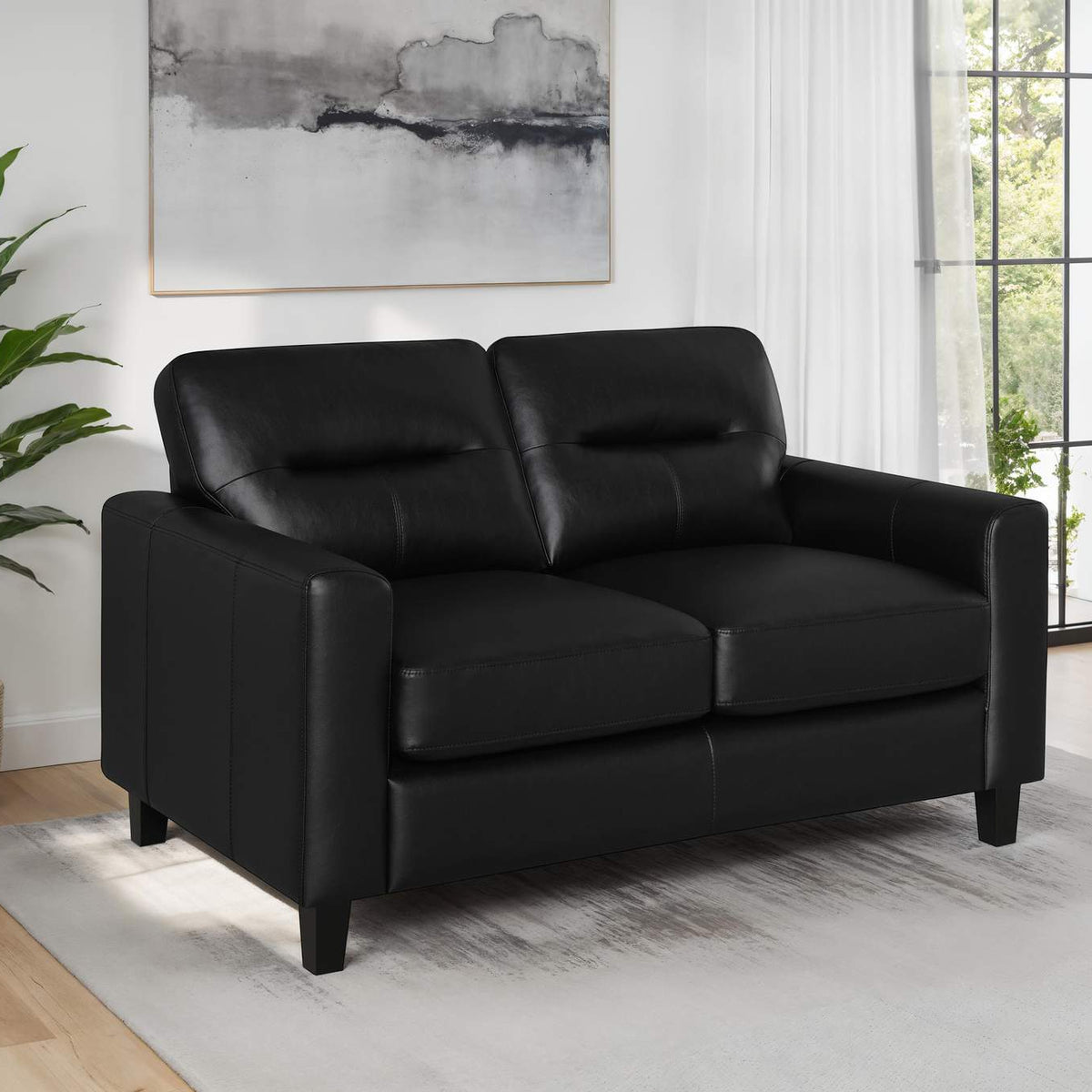 504665 Scotland Faux Leather Upholstered Track Arm Loveseat Black