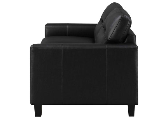 504665 Scotland Faux Leather Upholstered Track Arm Loveseat Black