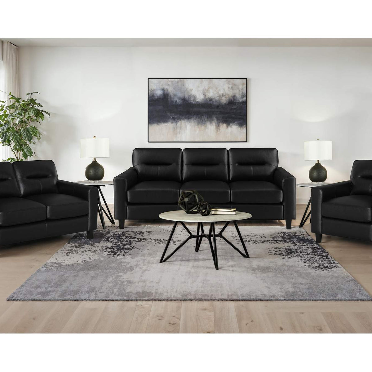 504665 Scotland Faux Leather Upholstered Track Arm Loveseat Black