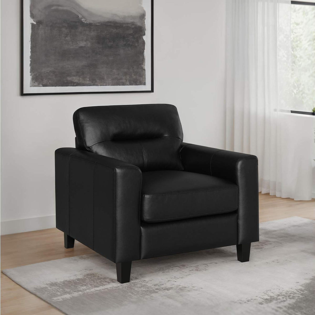 504666 Scotland Faux Leather Upholstered Track Arm Chair Black