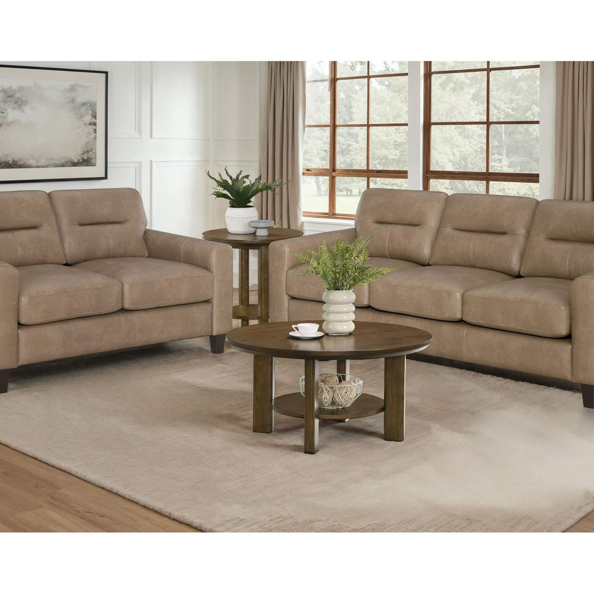 504667-S2 Scotland 2-piece Faux Leather Upholstered Sofa Set Brown