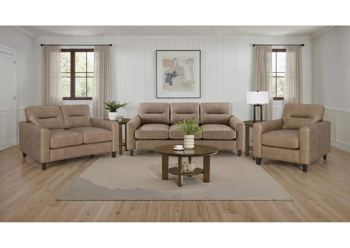 504667-S3 Scotland 3-piece Faux Leather Upholstered Sofa Set Brown