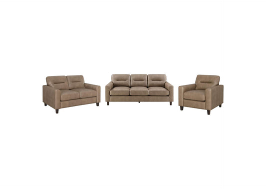 504667-S3 Scotland 3-piece Faux Leather Upholstered Sofa Set Brown