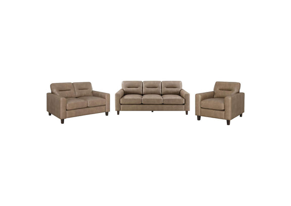 504667-S3 Scotland 3-piece Faux Leather Upholstered Sofa Set Brown