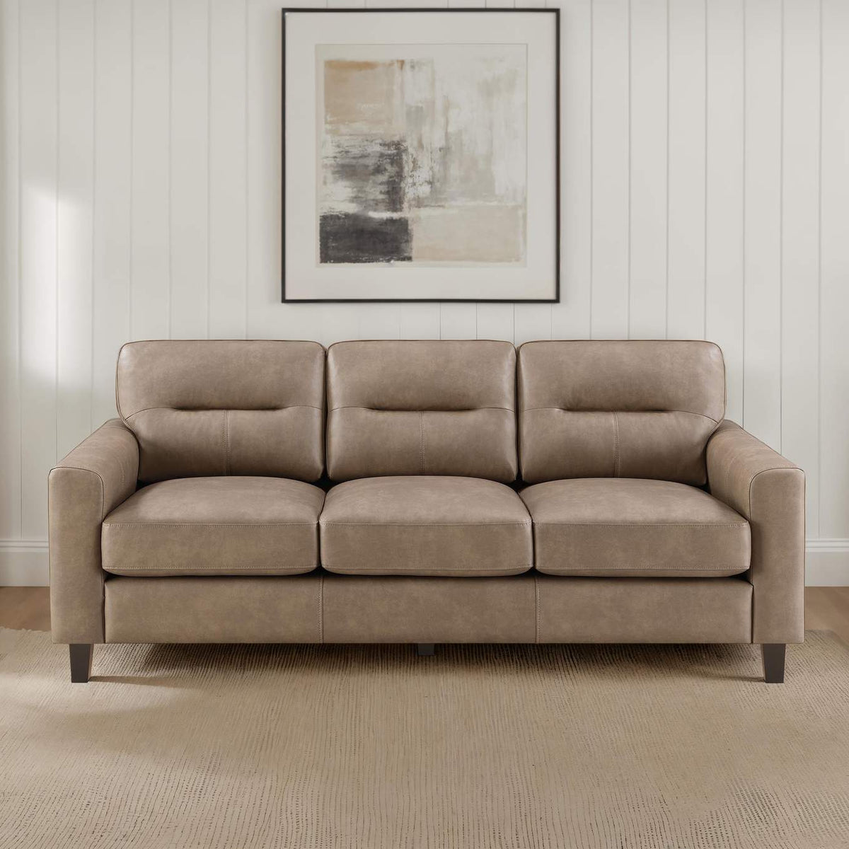 504667 Scotland Faux Leather Upholstered Track Arm Sofa Brown