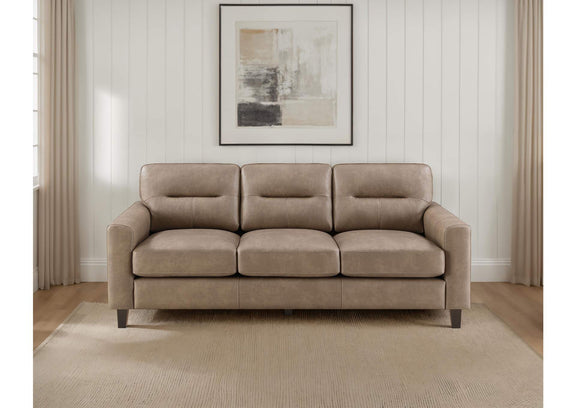 504667 Scotland Faux Leather Upholstered Track Arm Sofa Brown
