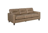 504667 Scotland Faux Leather Upholstered Track Arm Sofa Brown